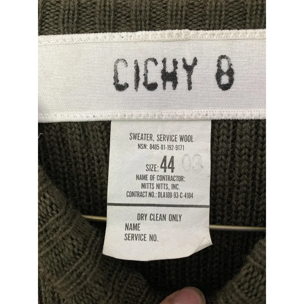 Vtg Military Sweater Mens L(44) Olive Wool Crew Military Army Commando Patches